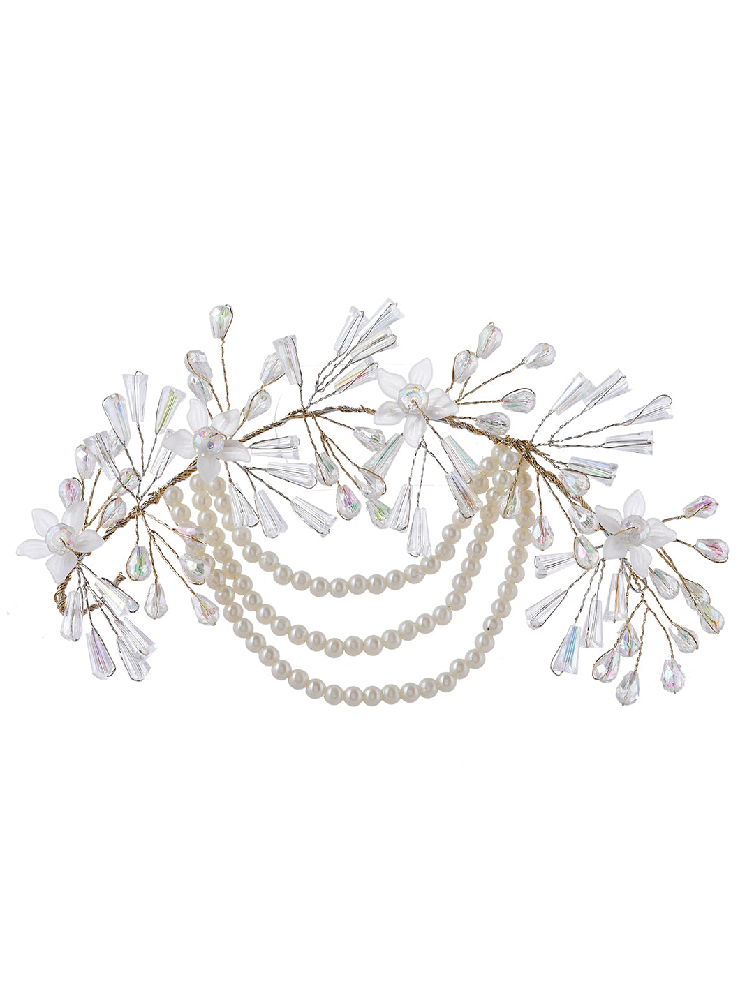 Bridal Hair Accessory With Pearls and Crystal Flower For Women