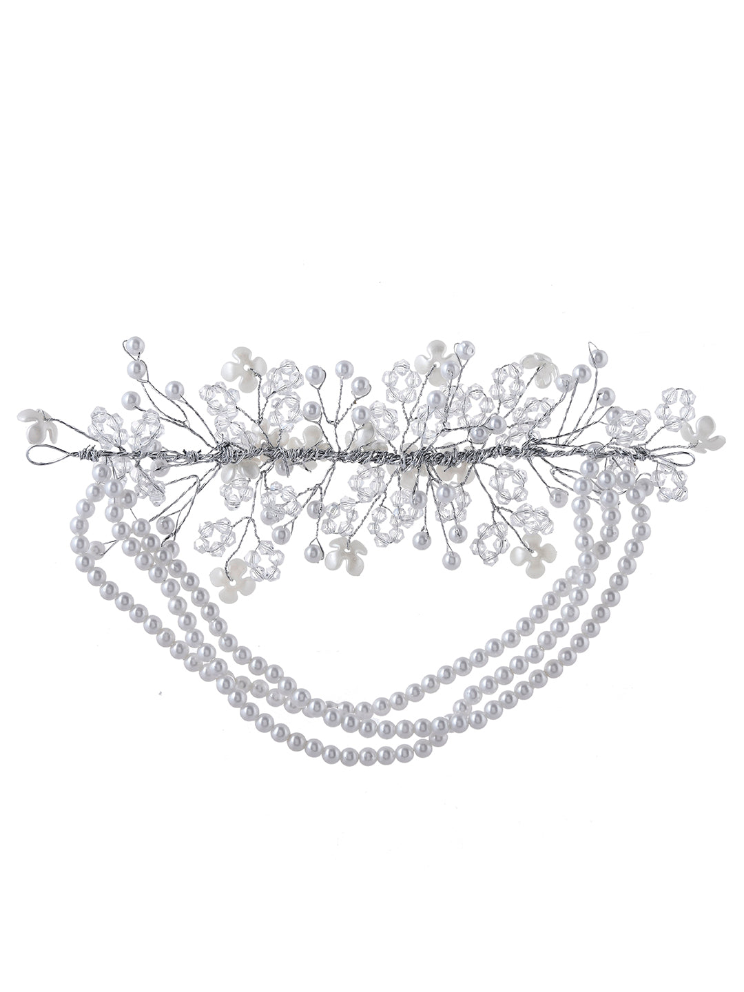Bridal Tiara With Pearls and Crystal Flowers | Hair Jewellery For Women