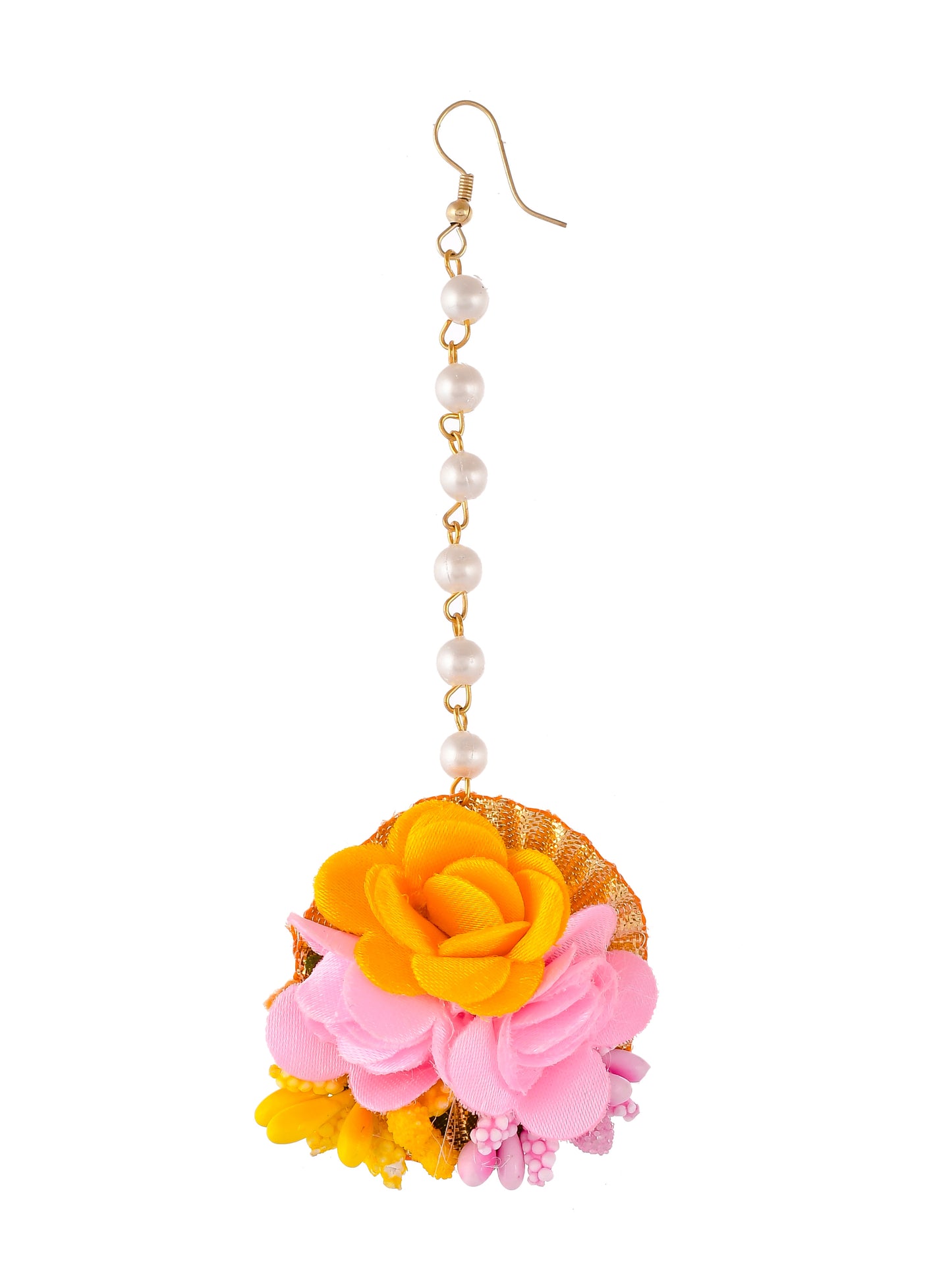 Pink and Yellow Haldi Pearl beads Jewellery Set