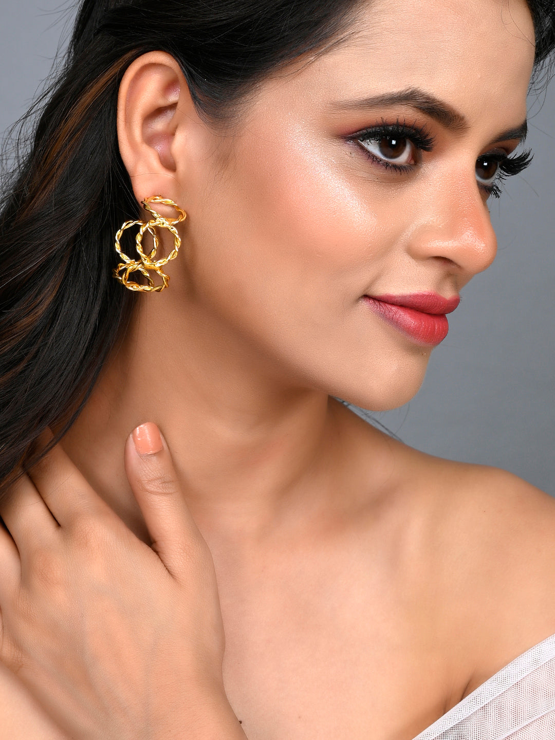 Gold Plated Contemporary Half Hoop Earrings