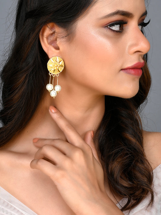Gold Plated Ethnic Pearl Drop Earrings for Women Online