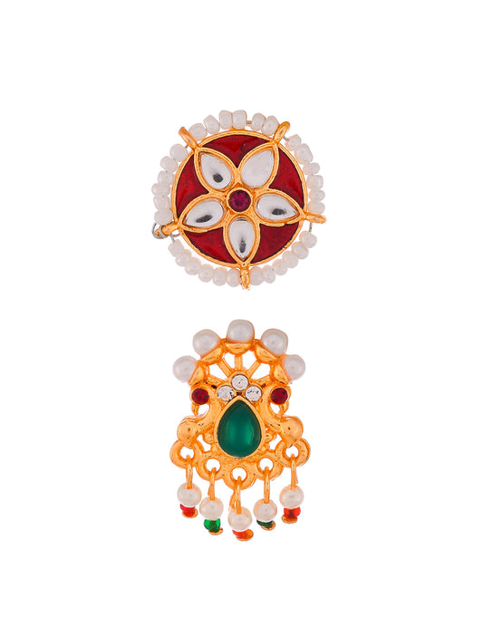 2 Gold Plated Kundan Meena Nose Pins for Women Online