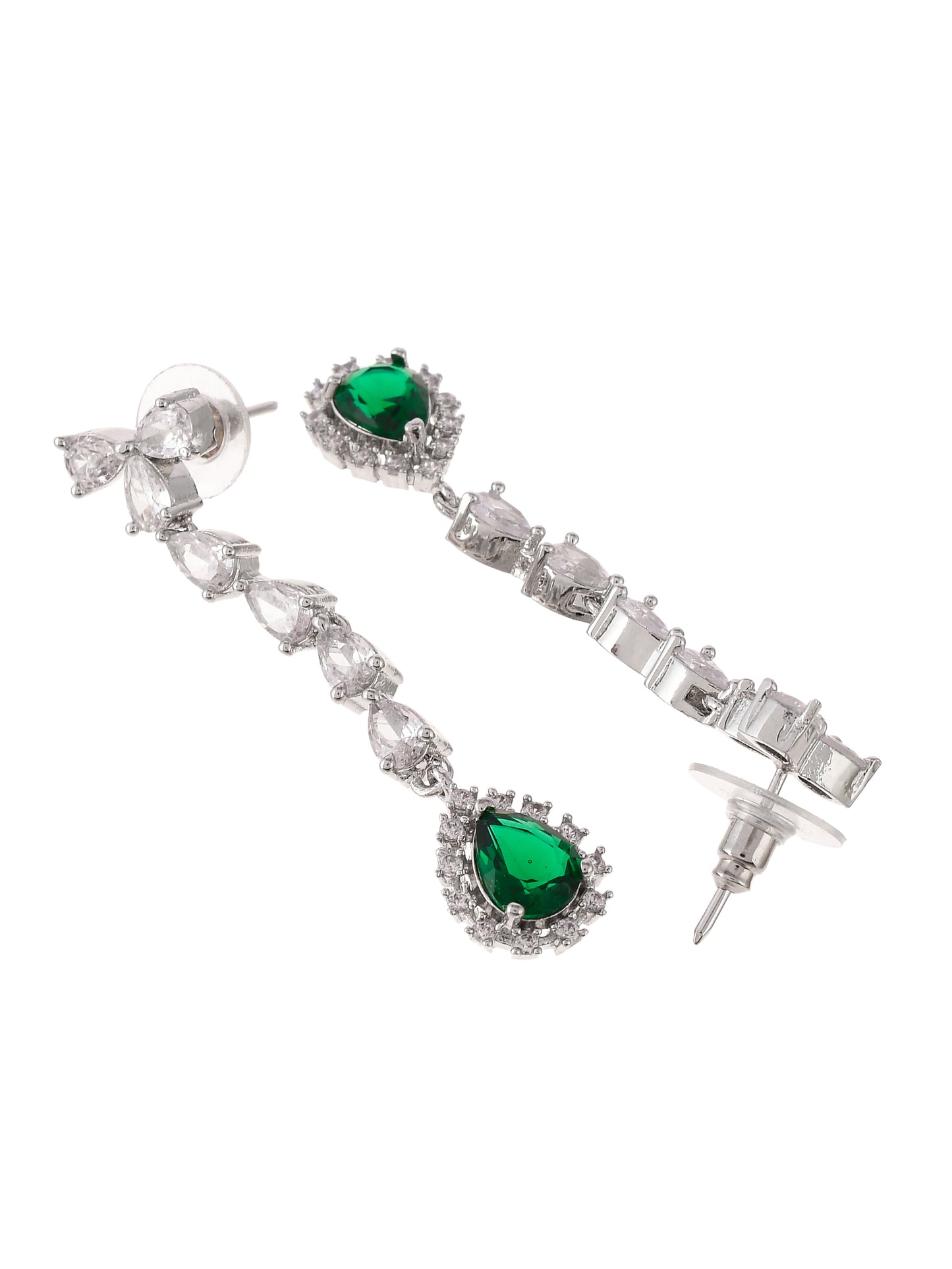 Silver Plated American Diamond Long Ethnic Jewellery Set