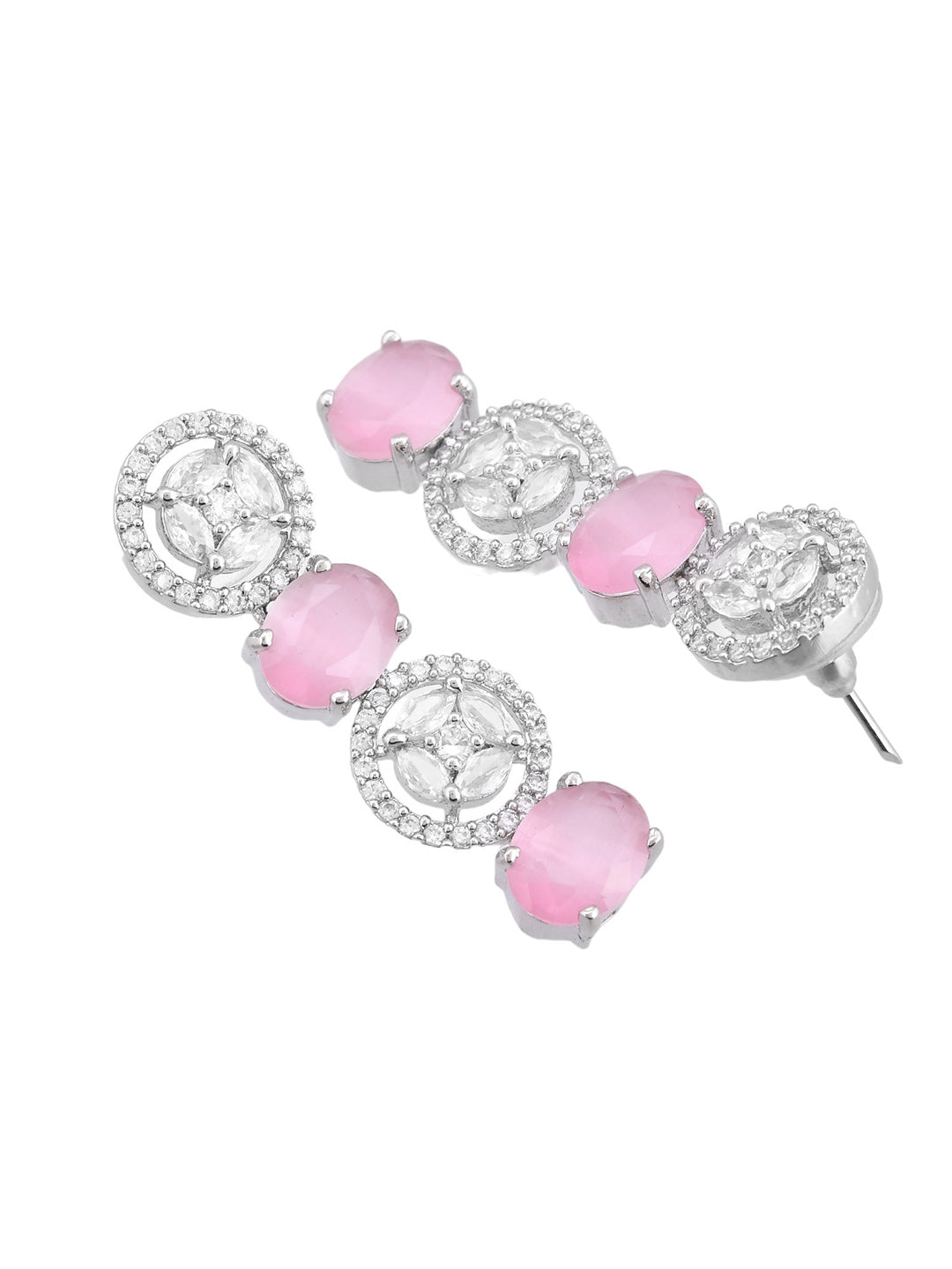 Pink American Diamond Jewellery Set For Women