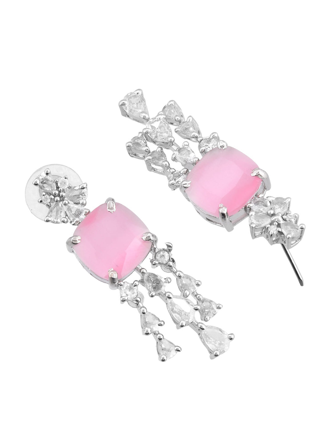 Pink American Diamond Silver-Plated Jewellery Set