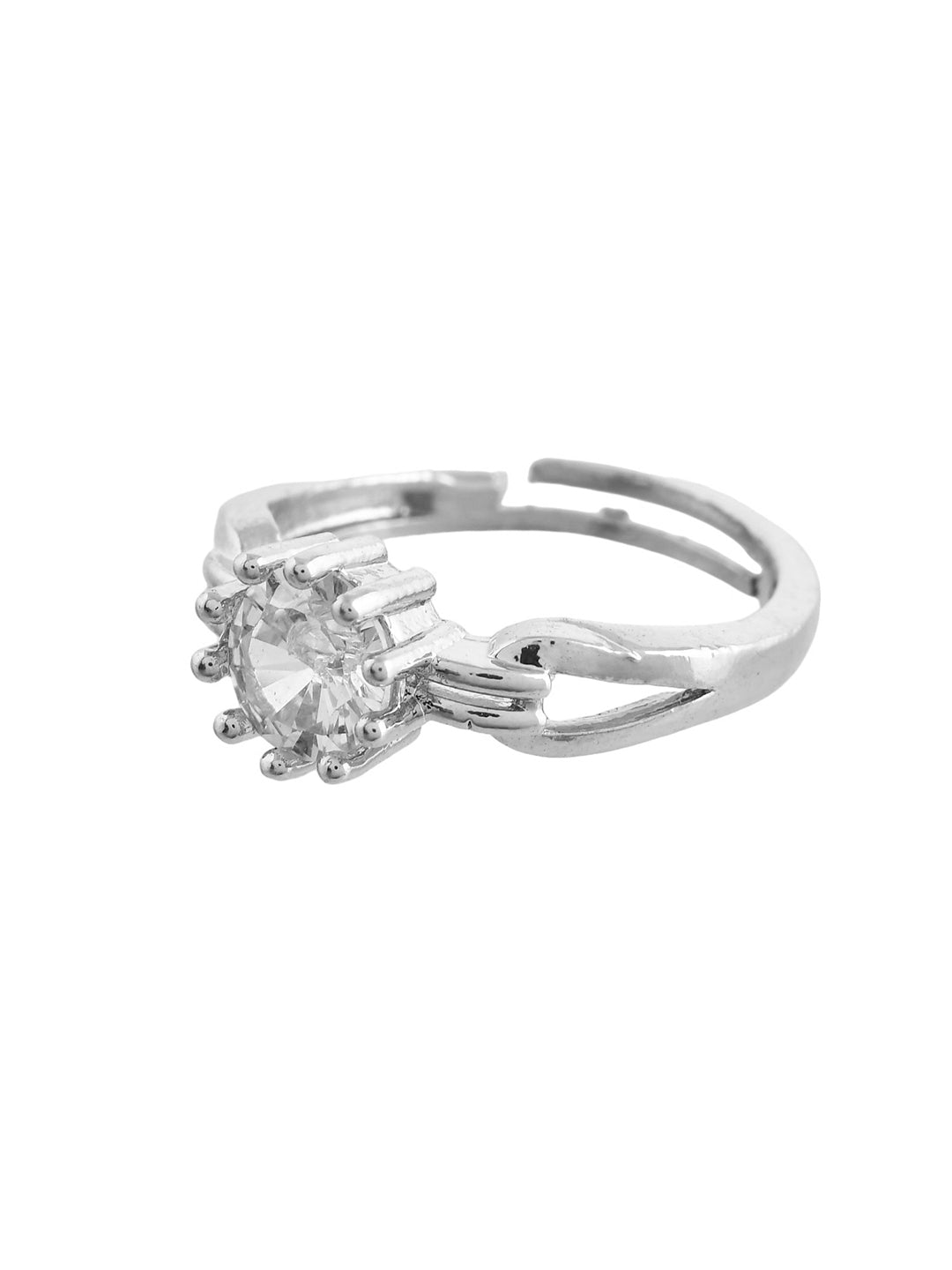 White American Dimond Studded Silver-Plated Finger Ring