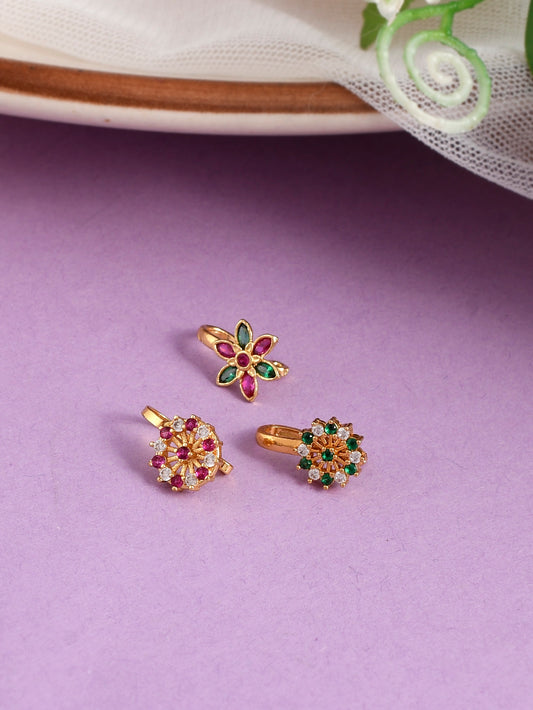 Set of 3 Stud Clip on Gold Plated Nose Pins for Women Online