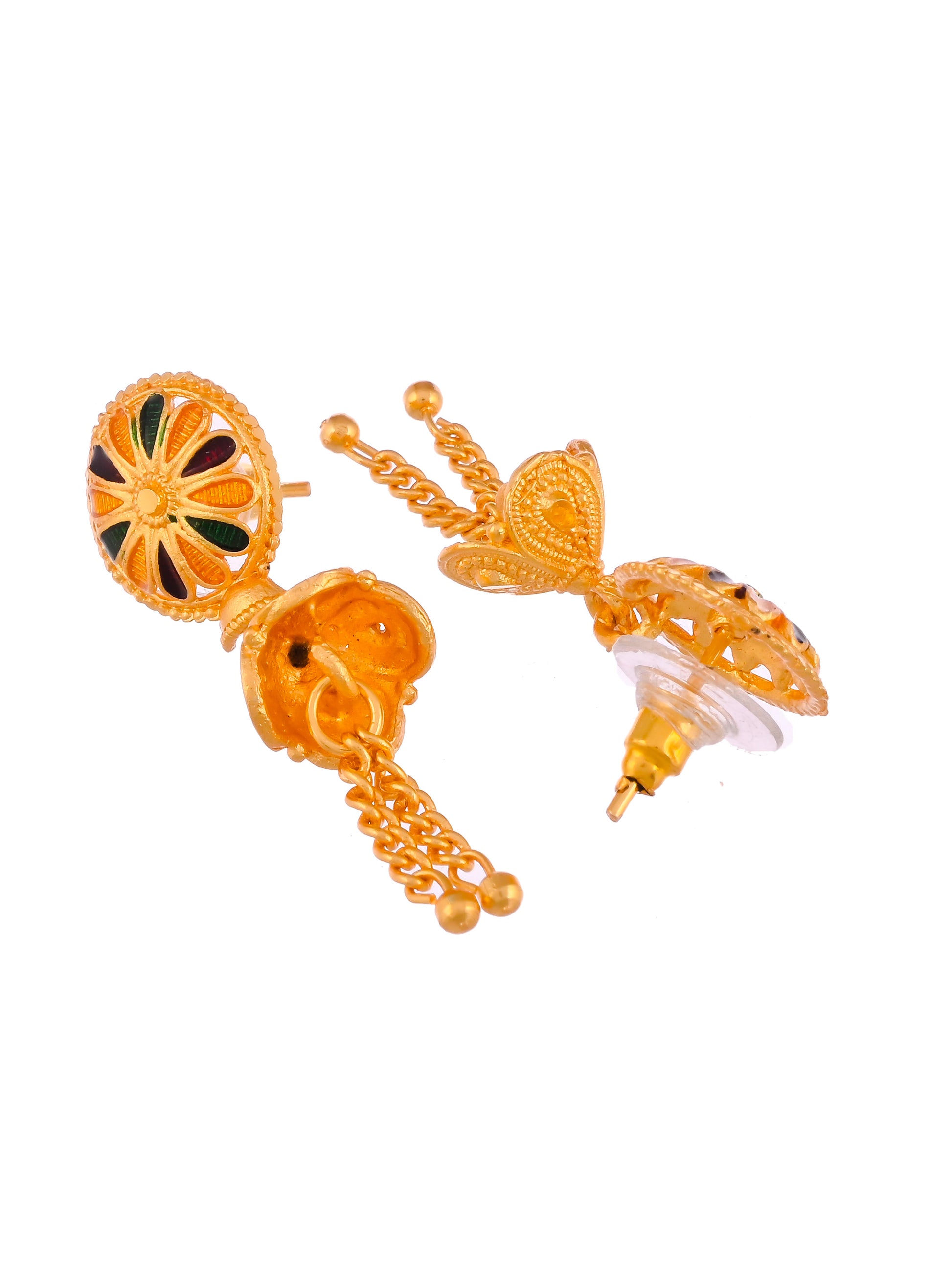 Gold Handcrafted Meenakari Floral Temple Jewellery Set