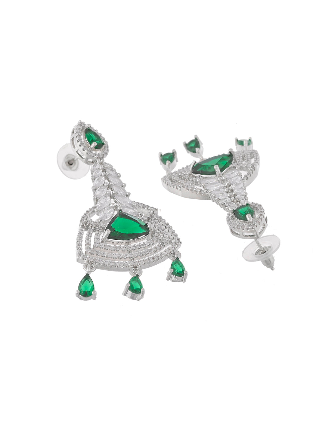 Silver Plated Green American Diamond Earring For Women