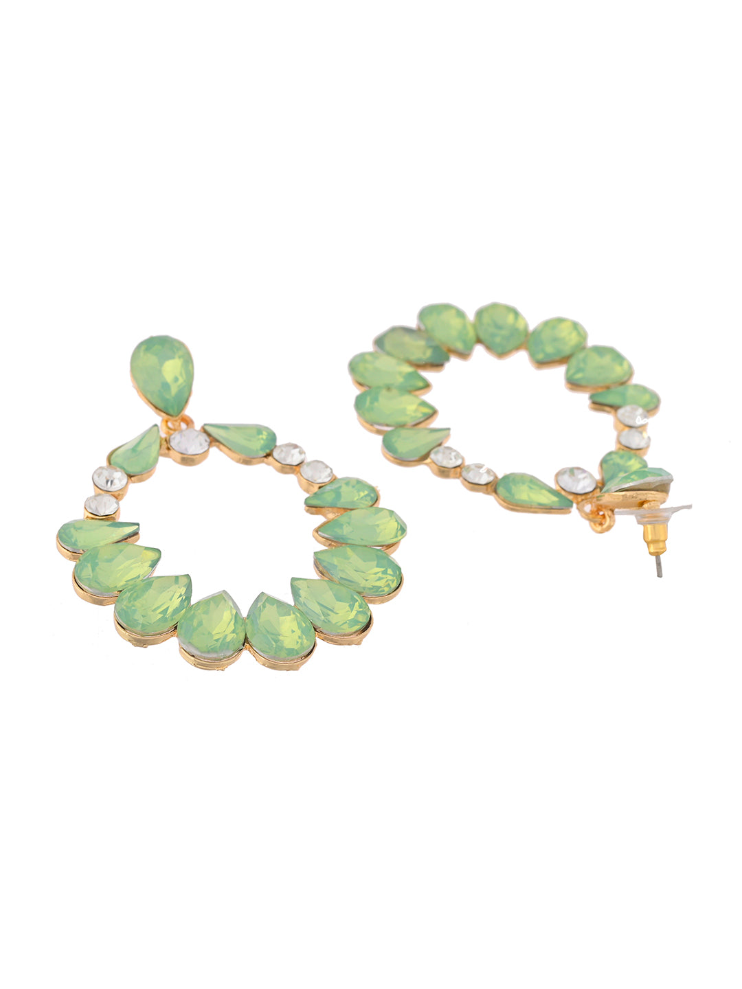 Green & Gold Floral Drop Earrings For Women