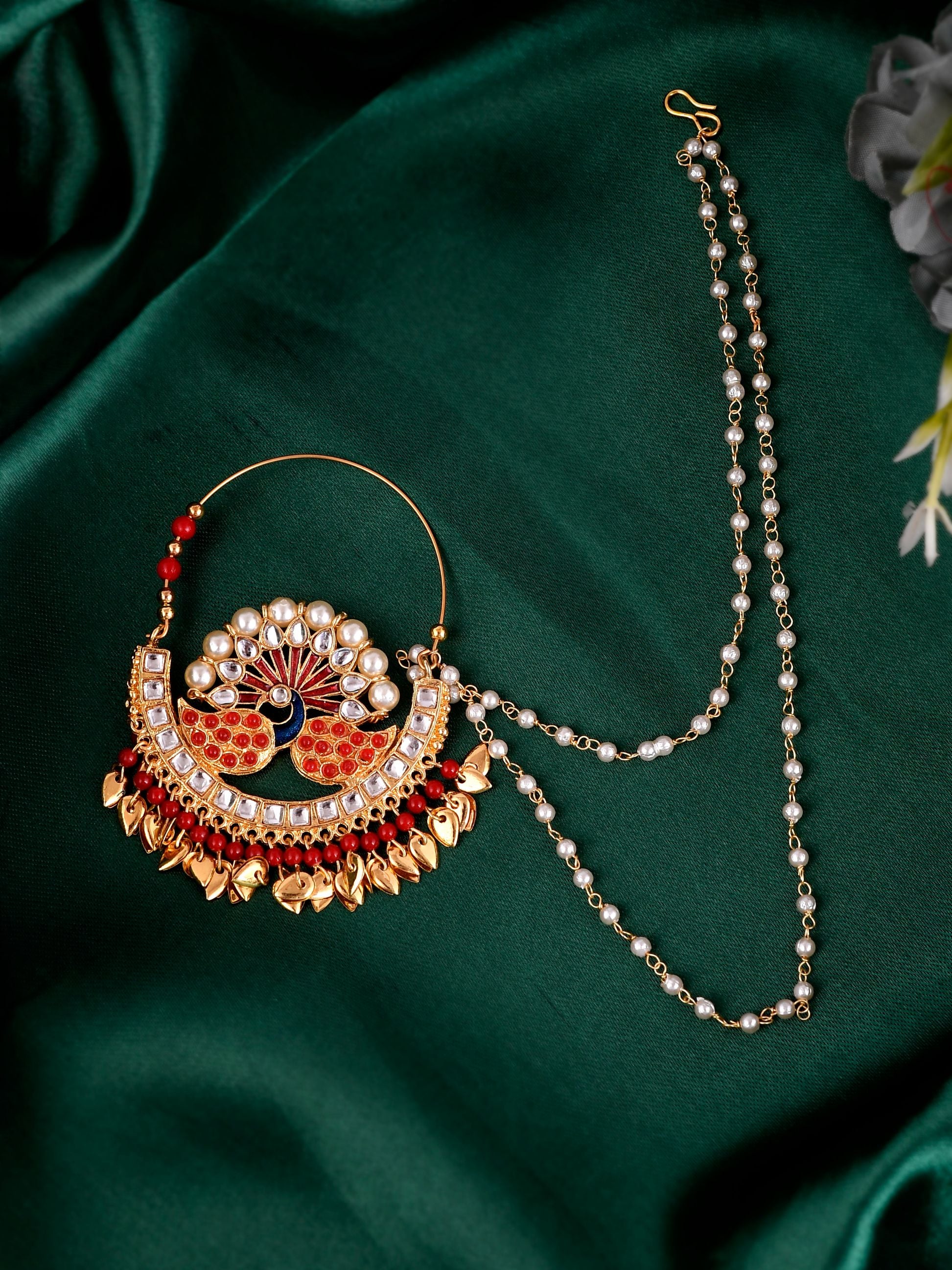 Buy Gold Plated Peacock Wedding Bridal Nose Ring for Women Online at Silvermerc SBNP23L_111