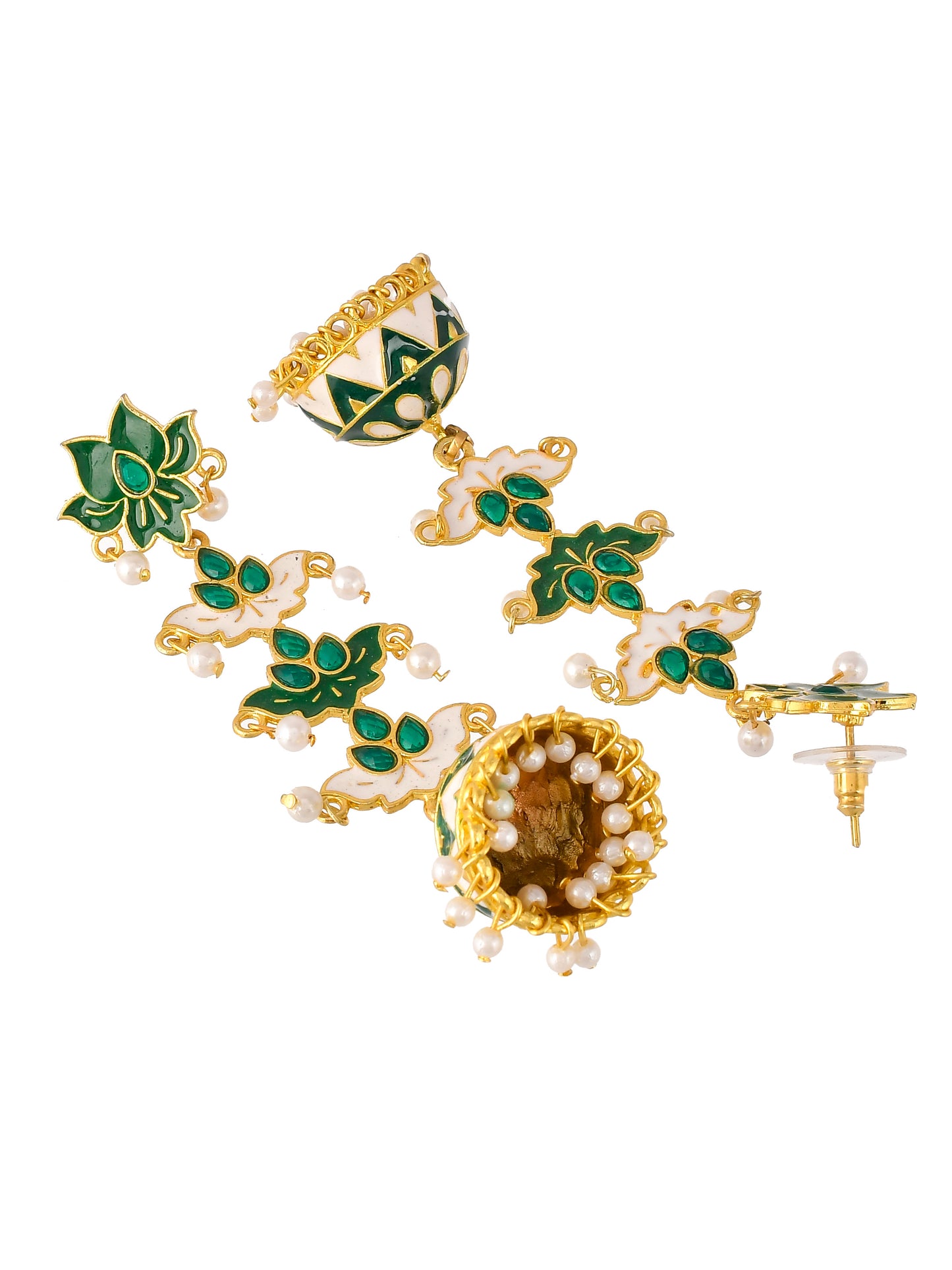 Gold Plated Green Dome Shaped Handcrafted Jhumkas