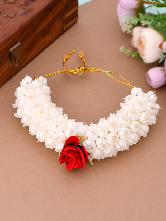 White Beni With Red Rose Hair Accesssory for Women Online