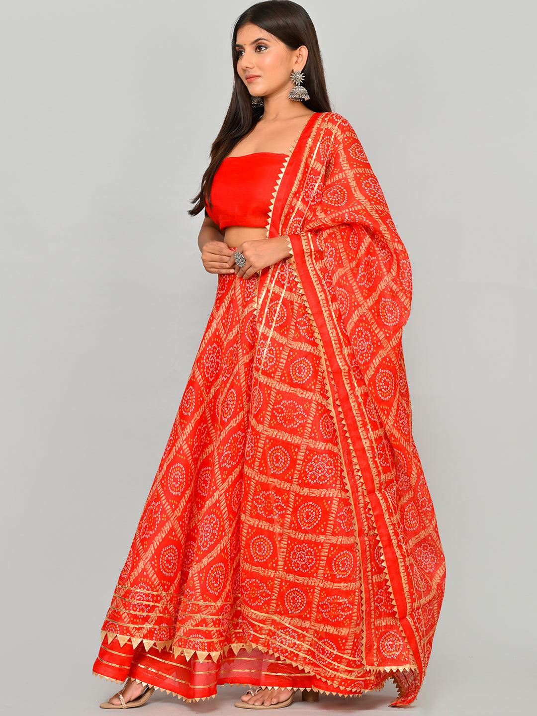 Kota Doriya Bandhej Ready to Wear Lehenga With Unstiched Blouse