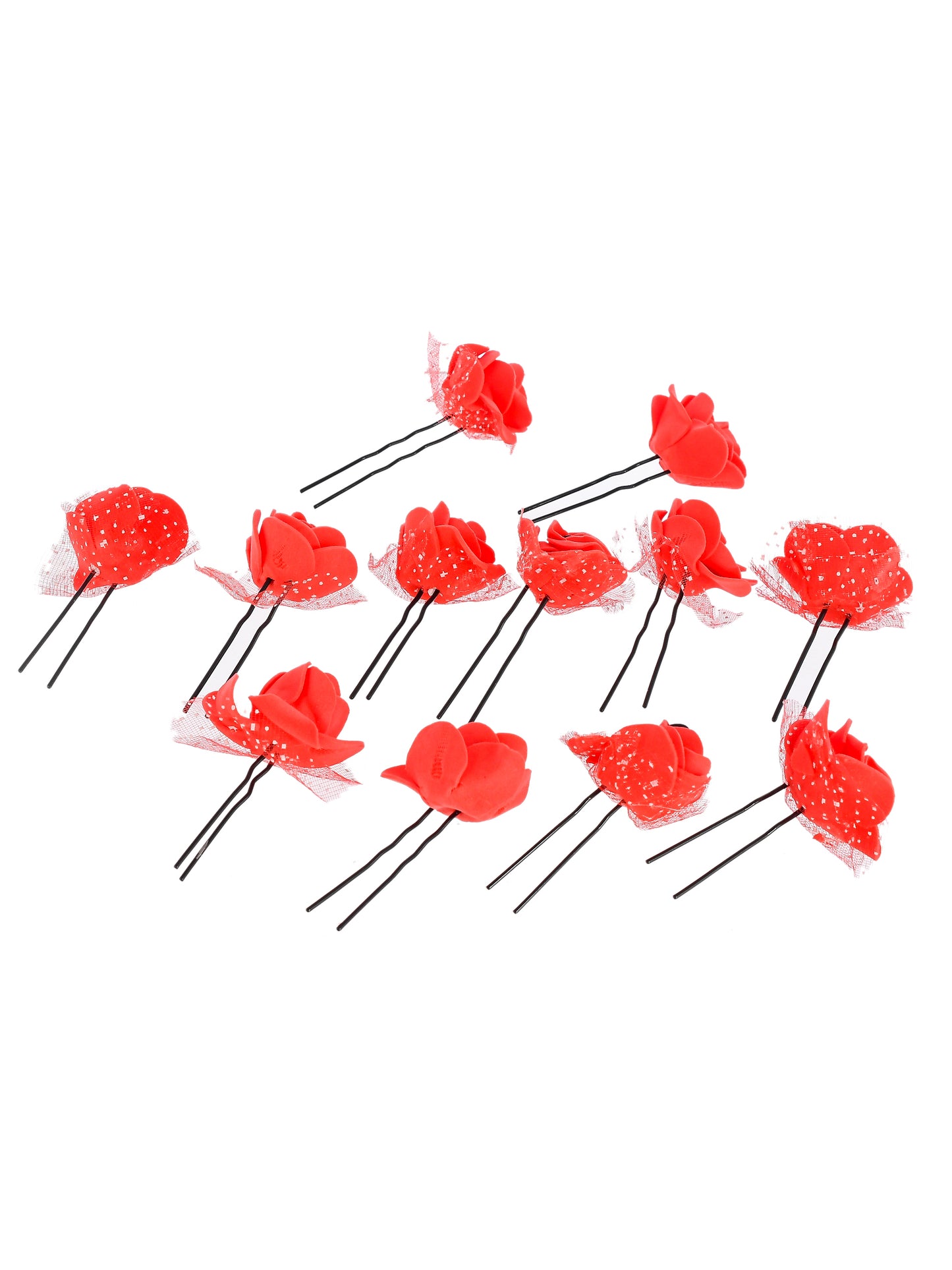 Set of 10 Red Flower Hair Accessory Set
