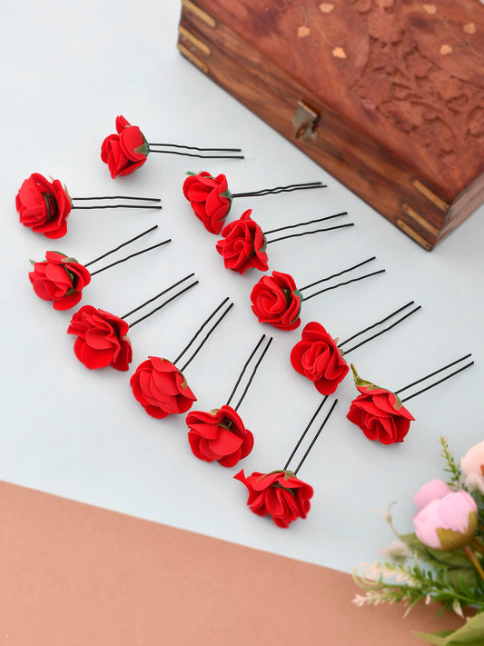 Set of 10 Red Floral U Pin Hair Accessory Set Online