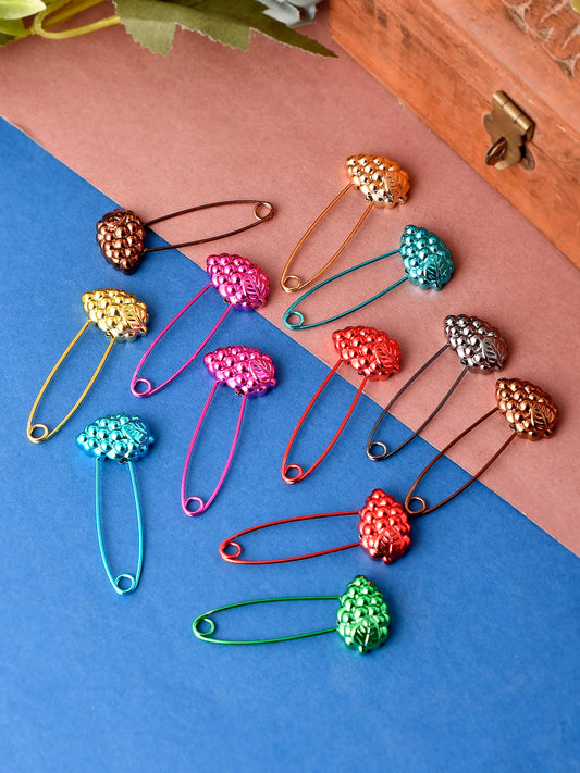 Set of 12 Multi-color Acrylic Saree Pins for Women Online