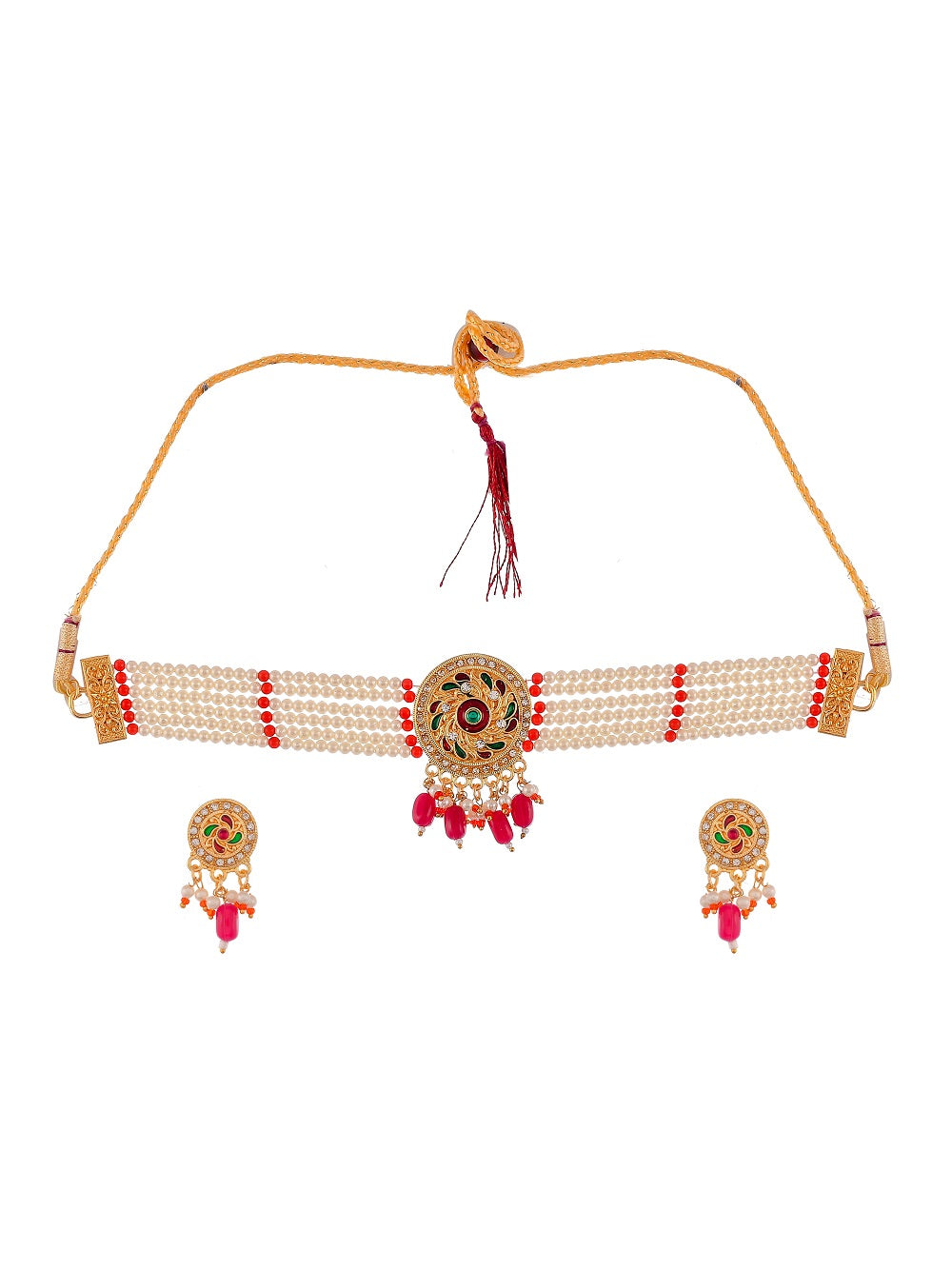 Gold Plated Pearl Beads Choker Jewelry Set