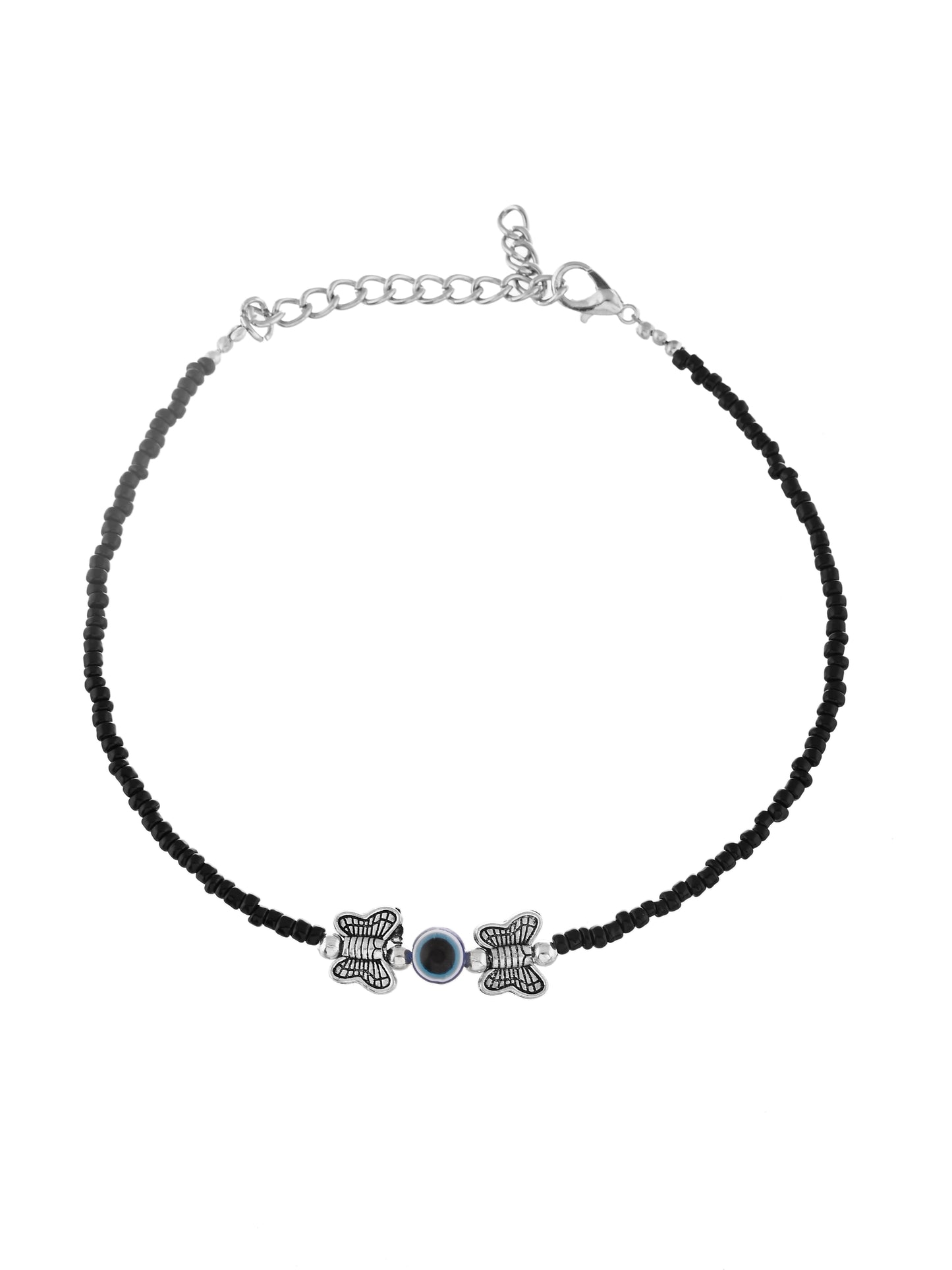 Black Thread & Beaded Evil Eye Anklet For Women