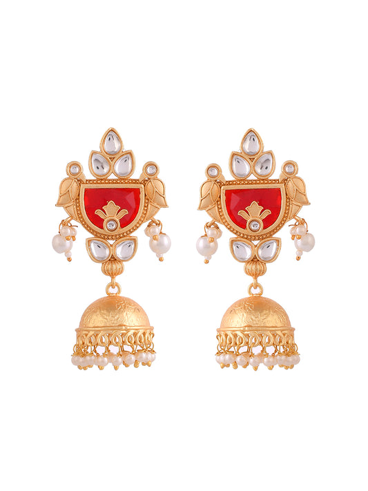 Elegant Gold-Plated  and Pearl Jhumka Earrings with Intricate Design for a Luxurious