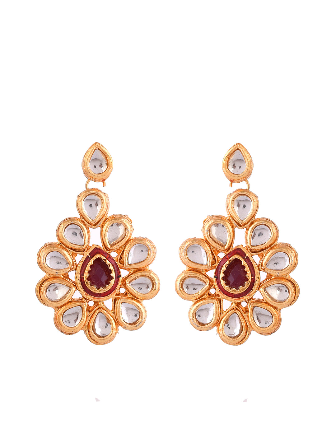 Elegant Gold-Plated Floral Earrings with Embedded Gemstones