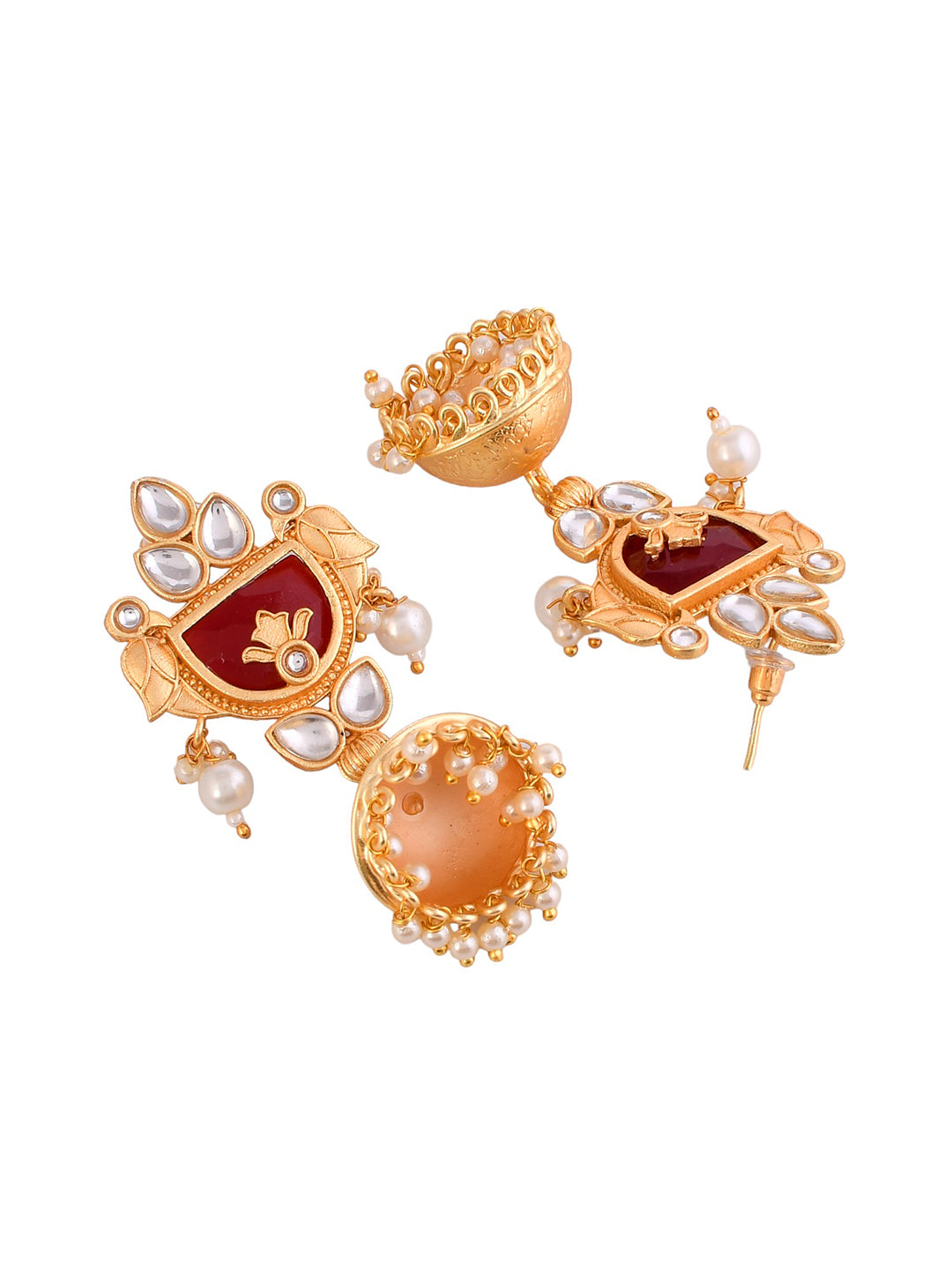 Elegant Gold-Plated and Pearl Jhumka Earrings with Intricate Design for a Luxurious