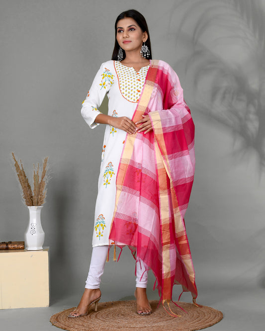 Women Organza Striped Dupatta With Fabric Tasselled for Women Online