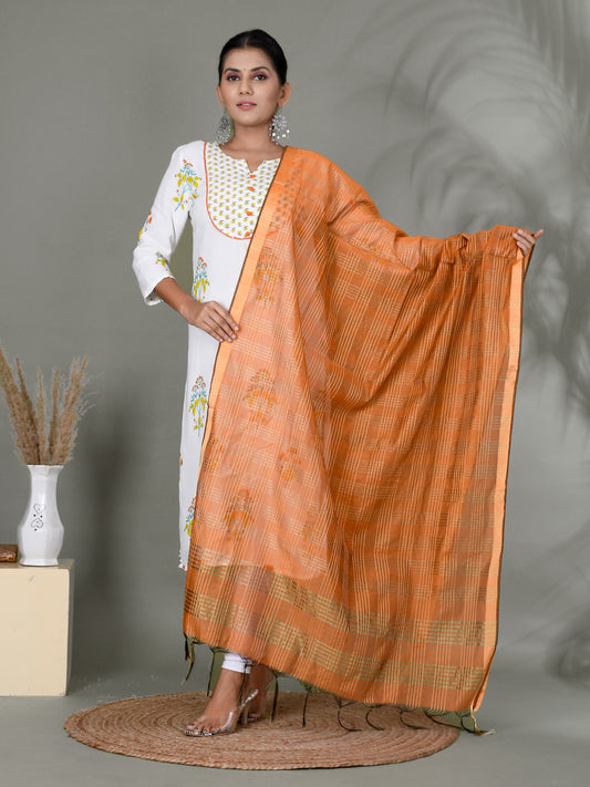 Organza Striped Dupatta With Fabric Tasselled for Women Online