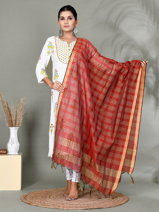 Organza Striped Dupatta With Fabric Tasselled for Women Online