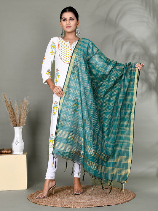Women Organza Checkered Dupatta With Fabric Tasselled for Women Online