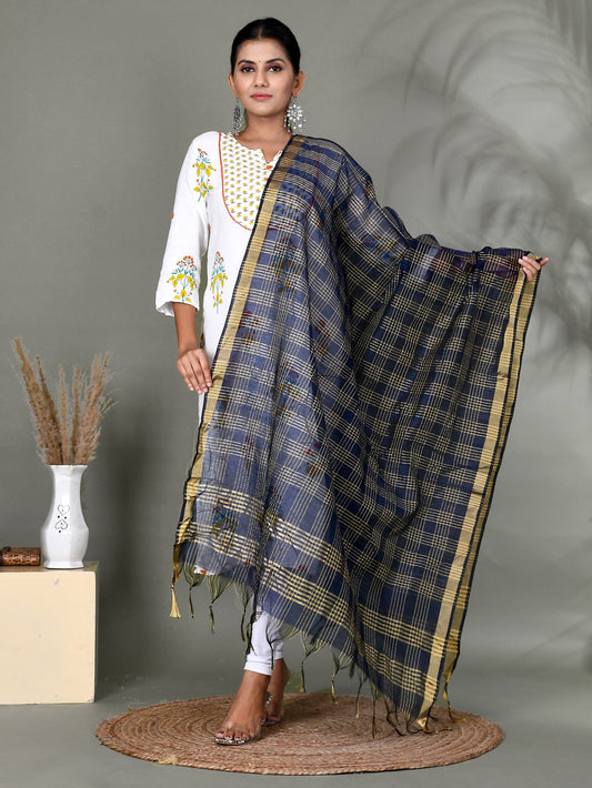 Women Organza Checkered Dupatta With Fabric Tasselled for Women Online