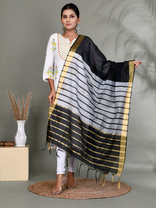 Women Organza Striped Dupatta With Fabric Tasselled for Women Online