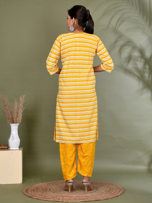 Foil Print Viscose Rayon Kalamkari Straight Kurta With Trouser for Women Online