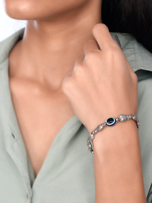 Silver Plated Oxidised Evil Eye Bracelet Beaded Bracelets for Women Online