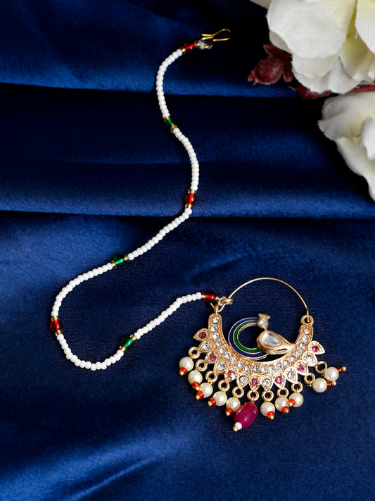 Peacock Meenakari Jodha Bai Pearl Nose Gold Nose Ring for Women Online