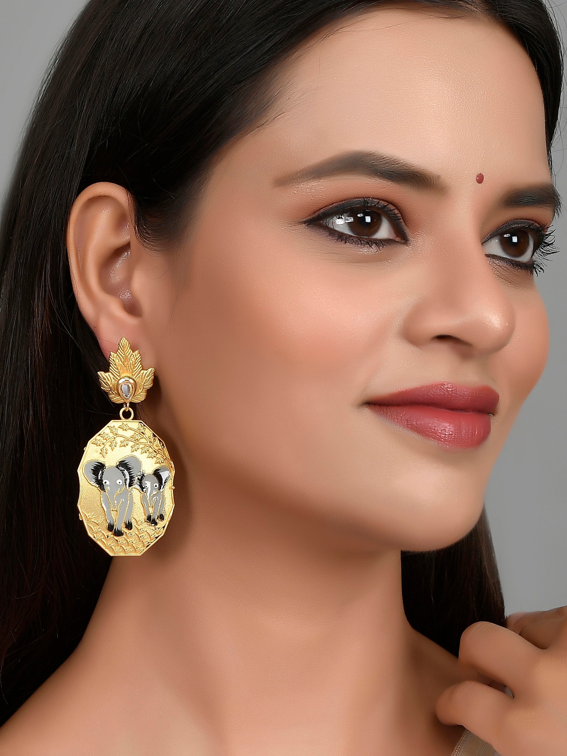 Gold Plated Hand Painted Ethnic Drop Earrings