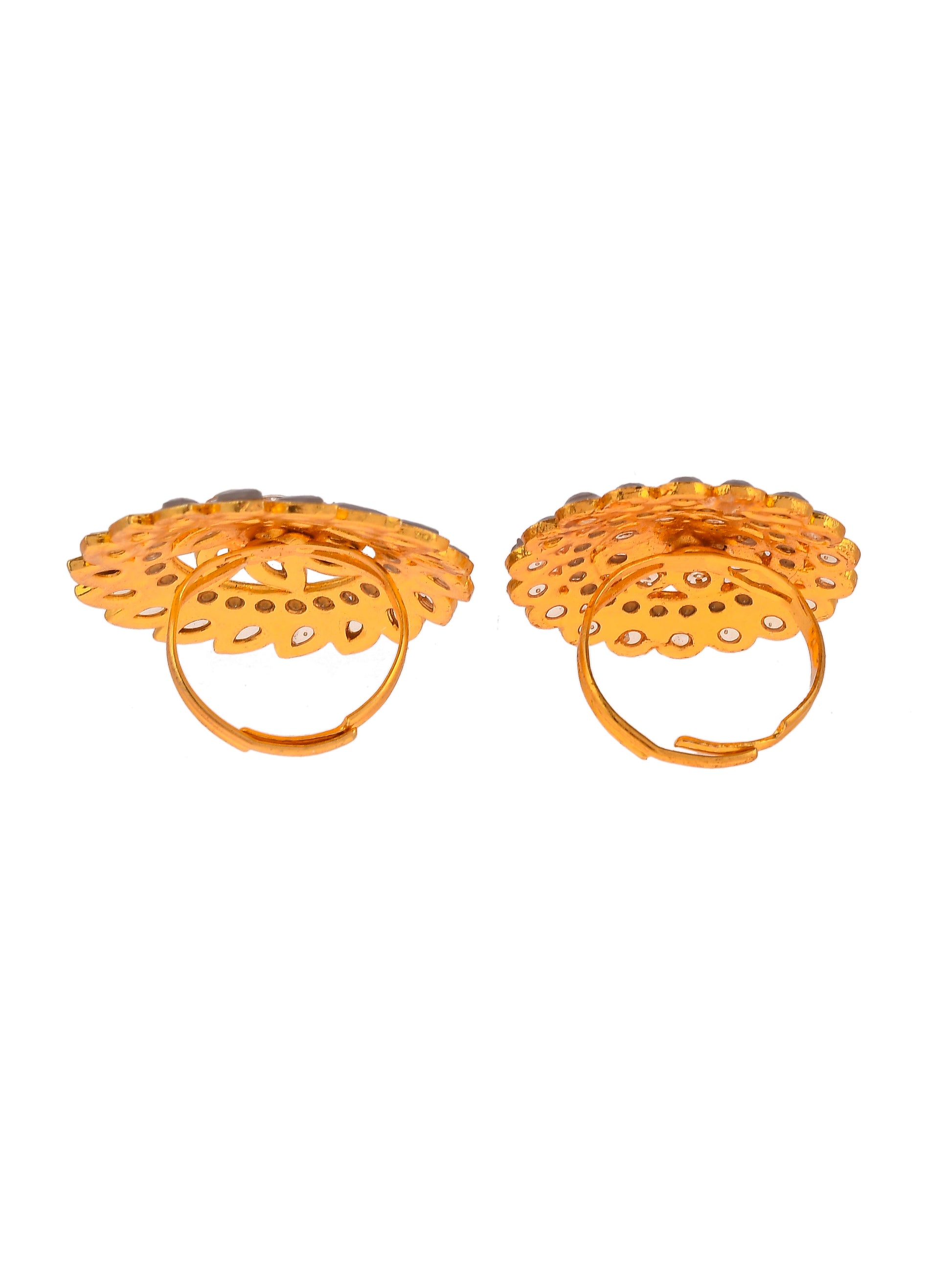 Set of 2 Gold Plated Kundan Floral Adjustable Finger Rings for Women