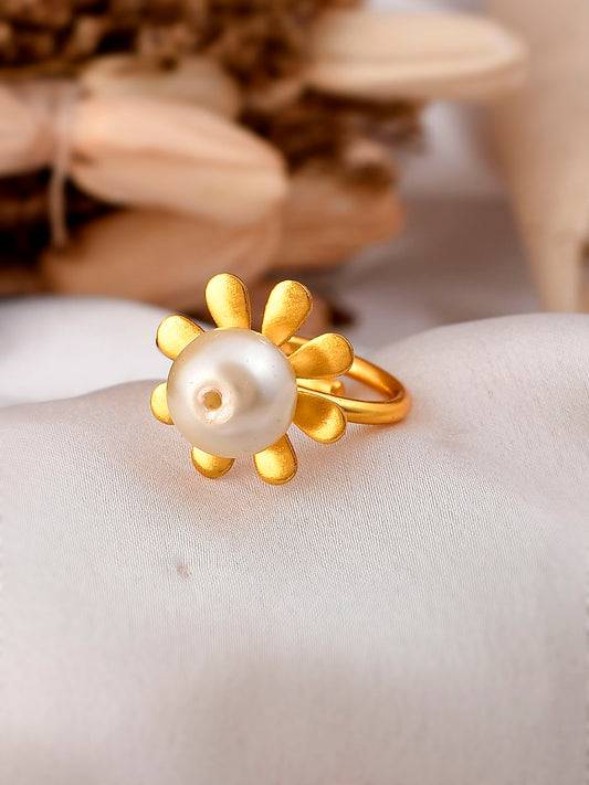 Gold Plated Handcrafted Floral Pearl Bead Finger Rings for Women Online