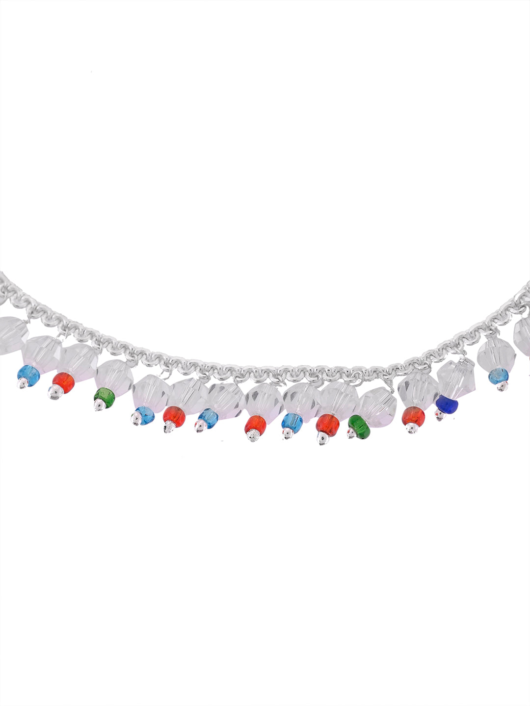 Multicolor Beaded Silver Anklet For Women | Ethnic Payal Set