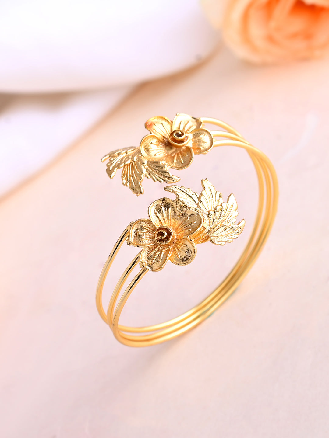 Gold-Plated Floral Openable Bracelet For Women | Ethnic & Western Flower Kada
