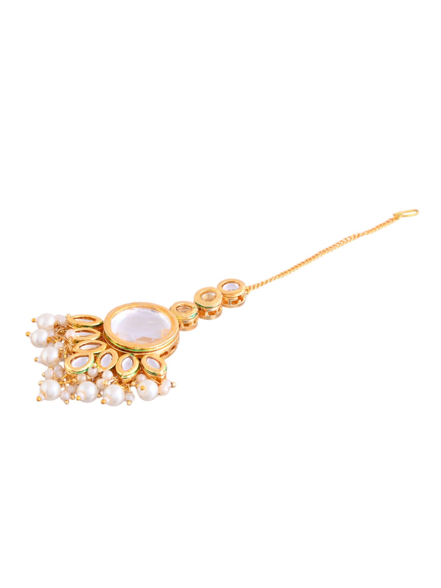 Gold- Plated Ethnic | White Pearl Kundan Maang Tikka For Women