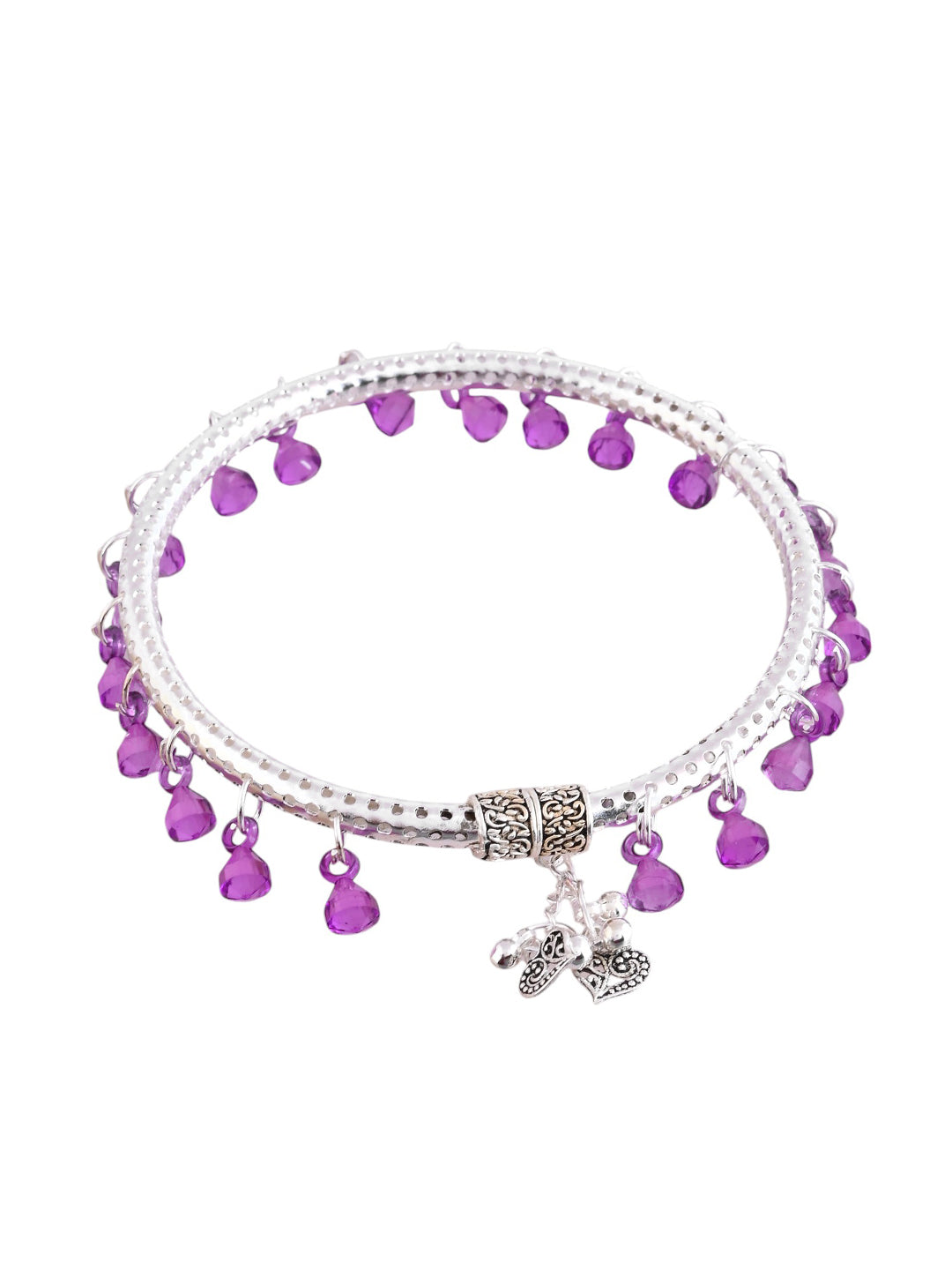Purple Beads Circle Payal | Silver-Plated Anklet For Women