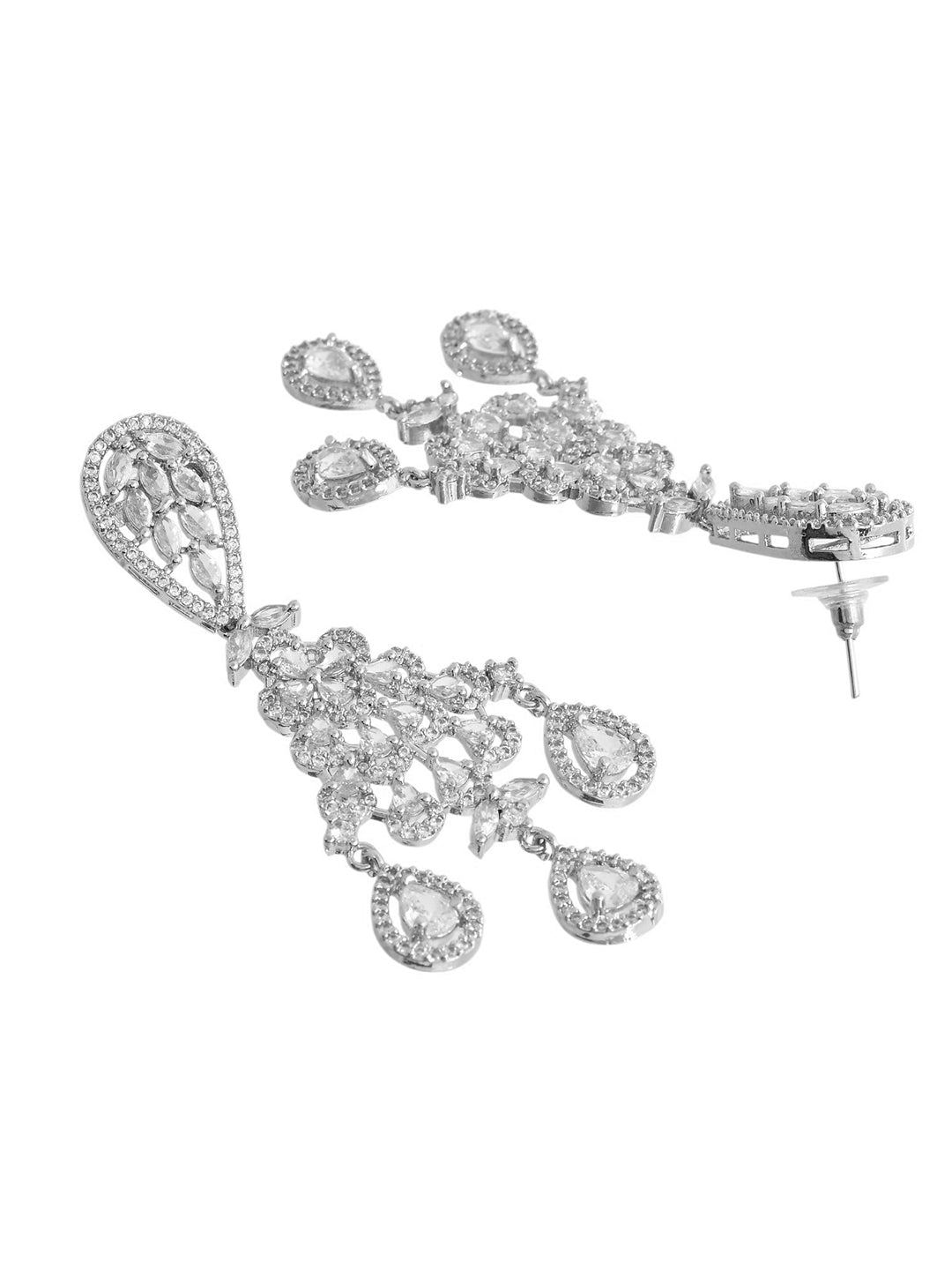 Silver-Toned American Diamond Chandelier Earrings | Party & Bridal jewellery