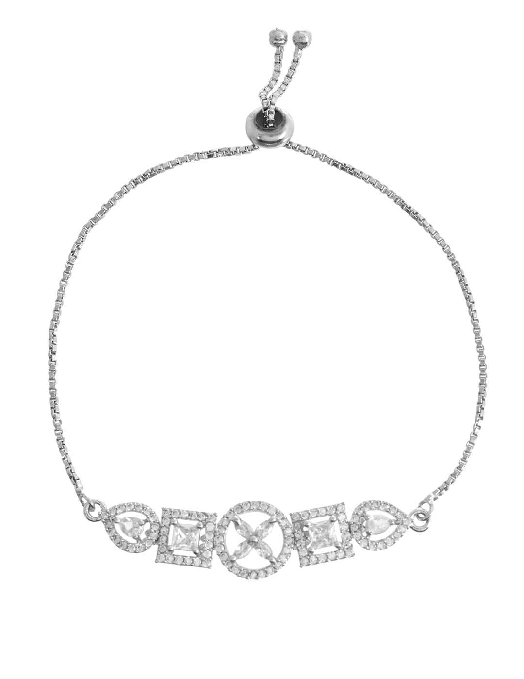 Silver-Toned Geometric Crystal Bracelet for Women | Daily & Party Wear Jewellery