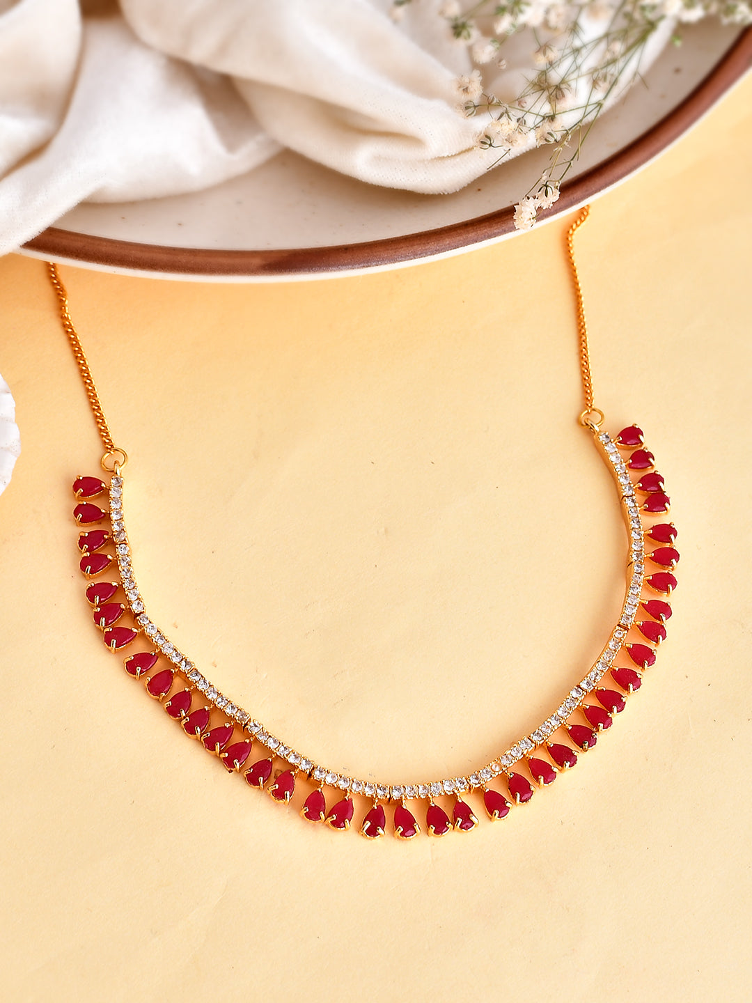 Gold Plated Red Stone Necklace Set