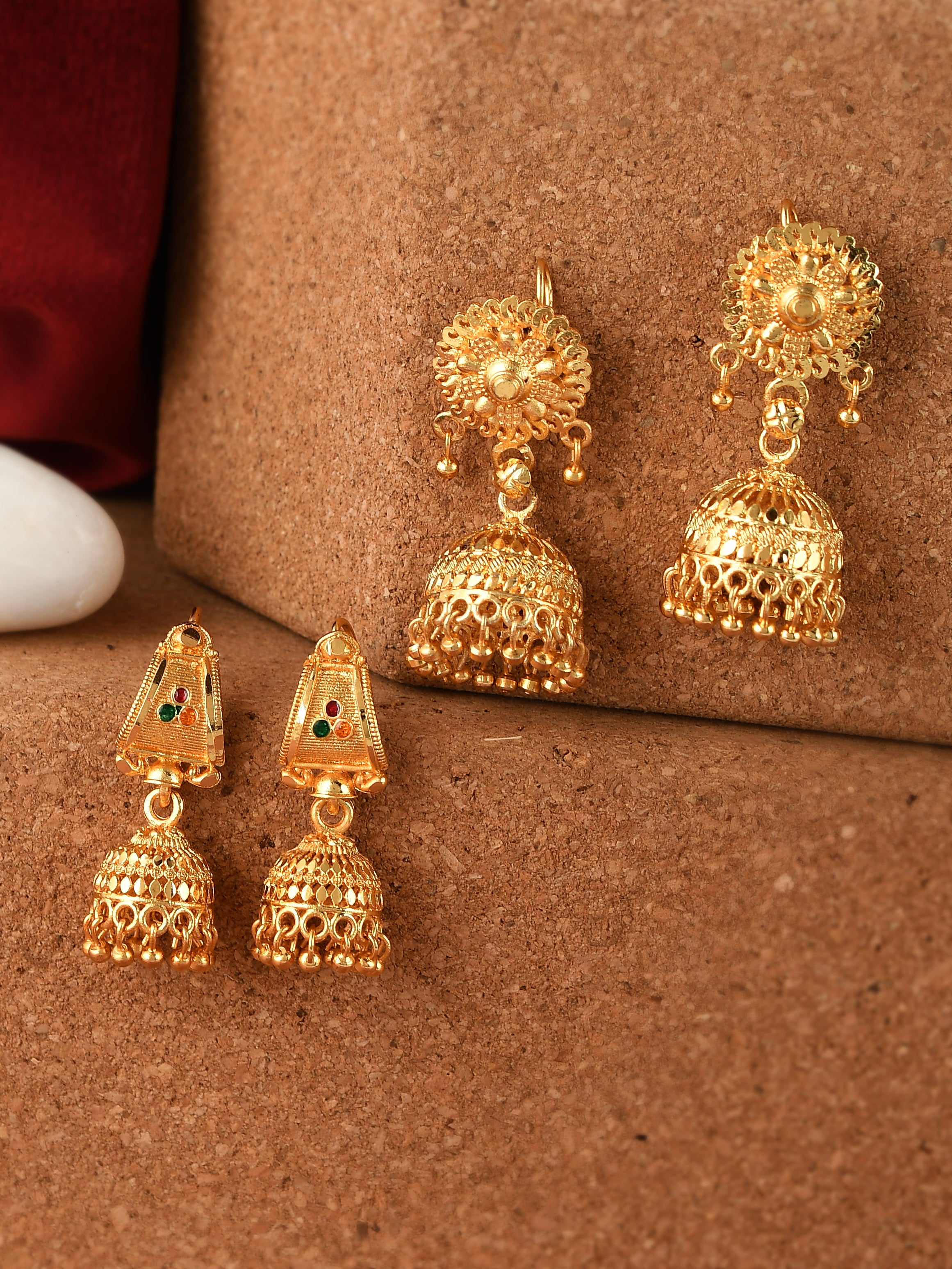 Buy Set of Gold Plated Handcrafted Meenakari Ethnic Temple Jhumka Earrings for Women Online at Silvermerc