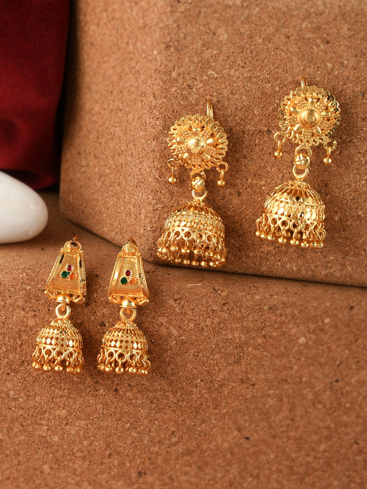 Set of 2 Gold Plated Handcrafted Meenakari Ethnic Temple Jhumka Earrings for Women Online