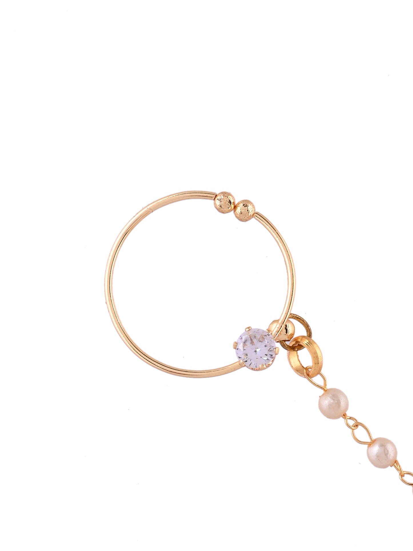 Gold Nosepin With Pearl Chain and Crystal Nose Pin
