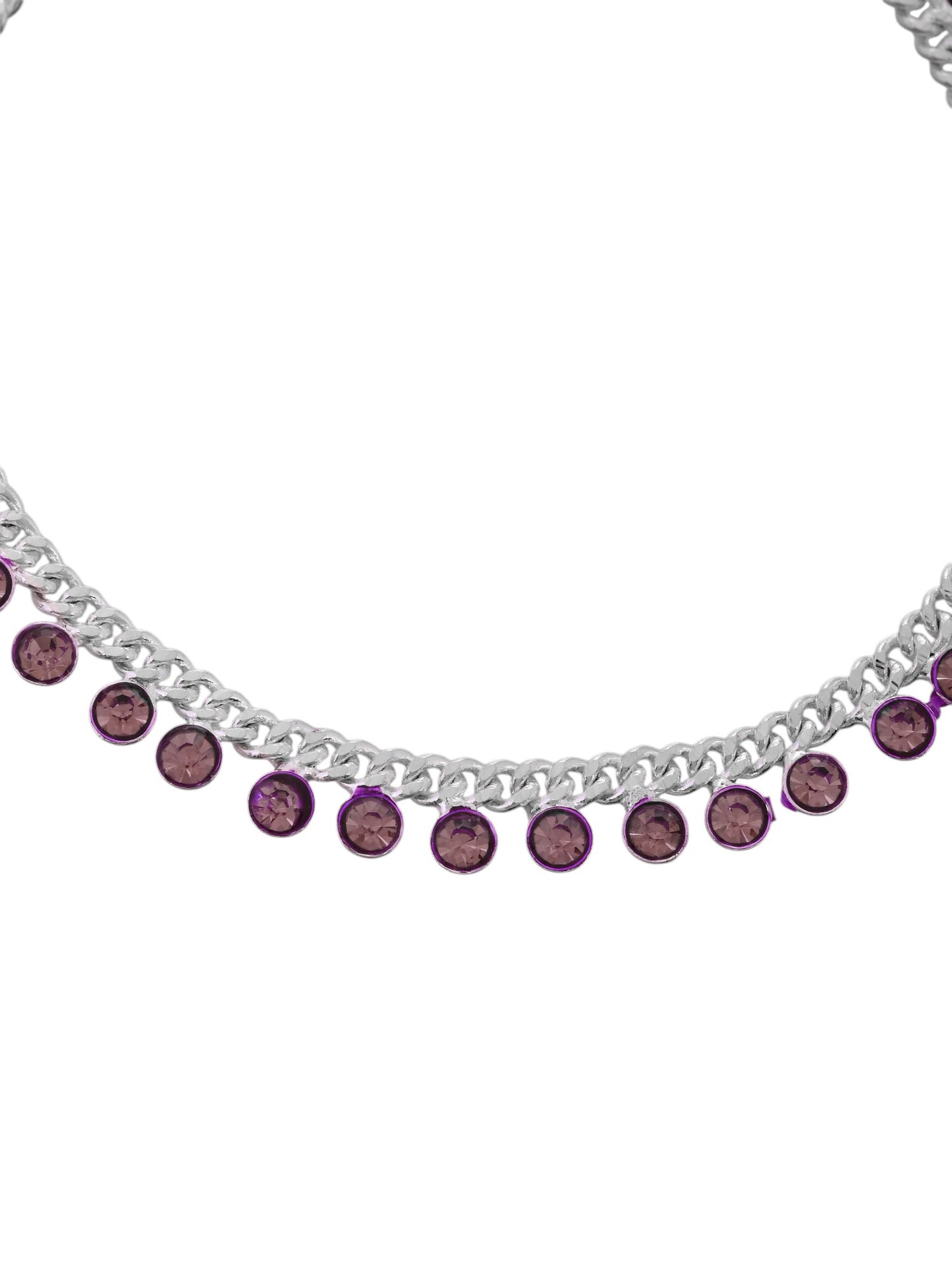 Silver- Plated Anklet With Purple Gemstones & Bells