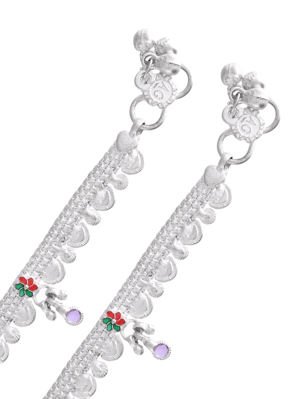 Silver Anklet With Multicolor Gemstones For Women | Daily Wear Payal